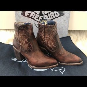 New Freebird Snake Embossed Leather Booties, sz 8